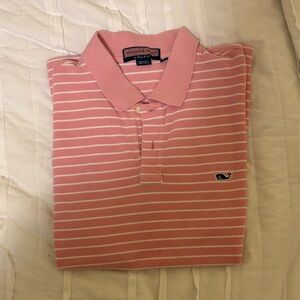 Vineyard Vines Men's Polo in Pink and White Stripes
